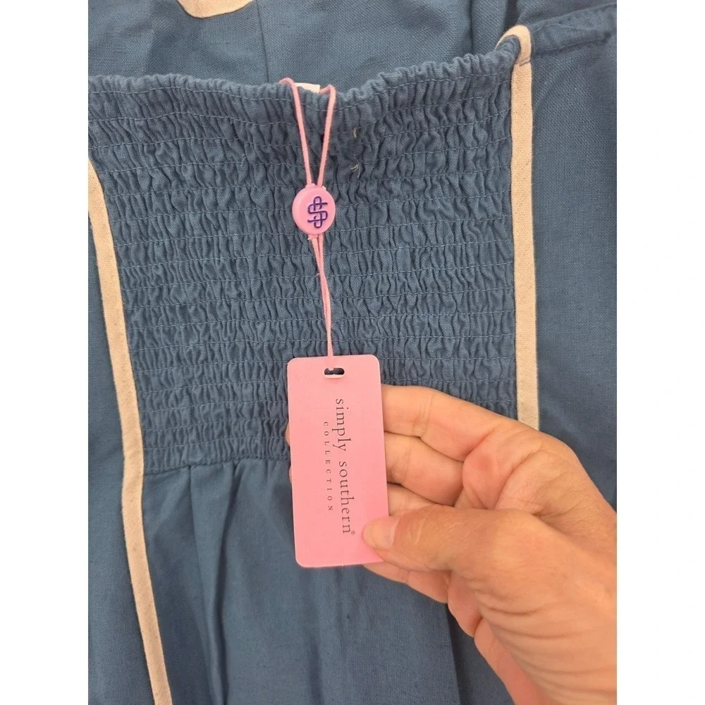 SIMPLY SOUTHERN Denim Blue Midi Dress Ivory Piping Sleeveless Summer XXL NWT